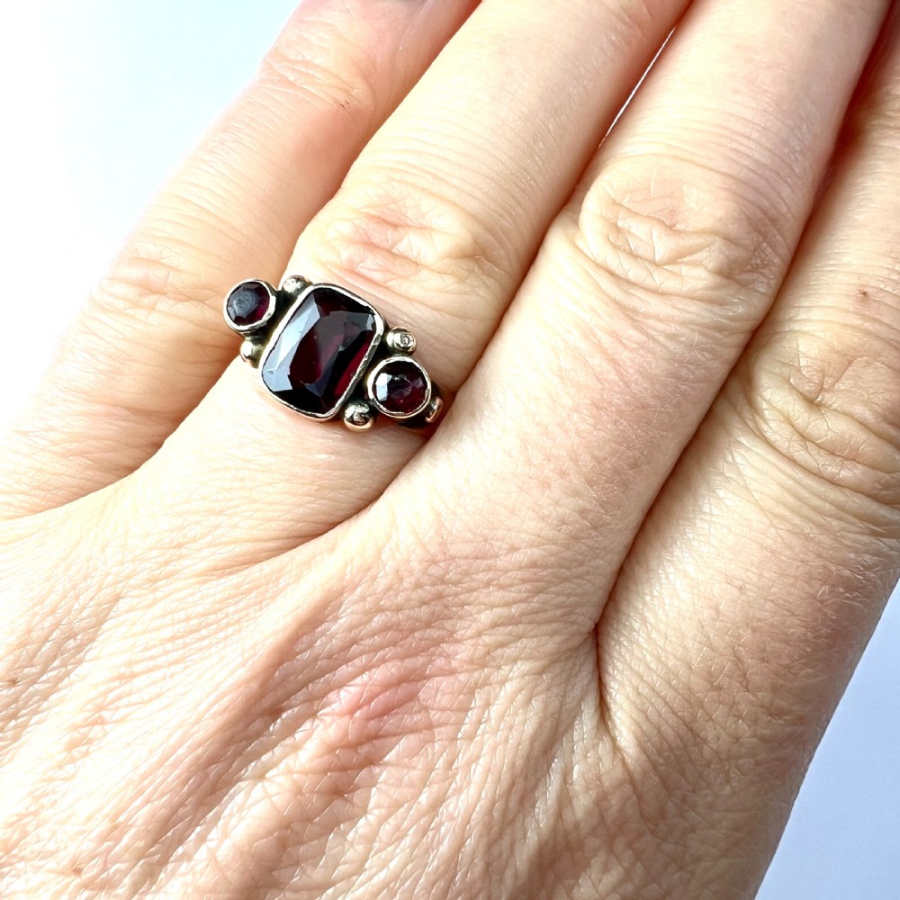 Georgian 9CT Gold Garnet Three Stone Ring View VII
