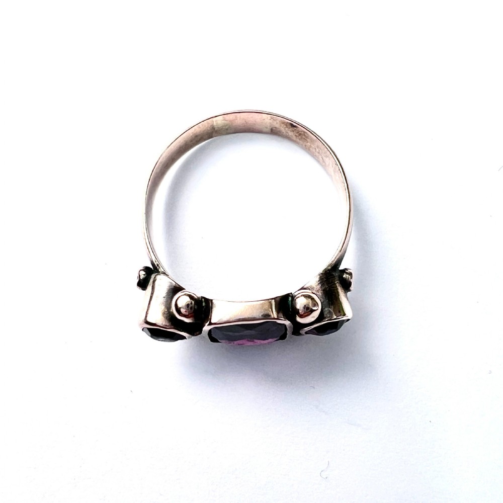 Georgian 9CT Gold Garnet Three Stone Ring View VIII
