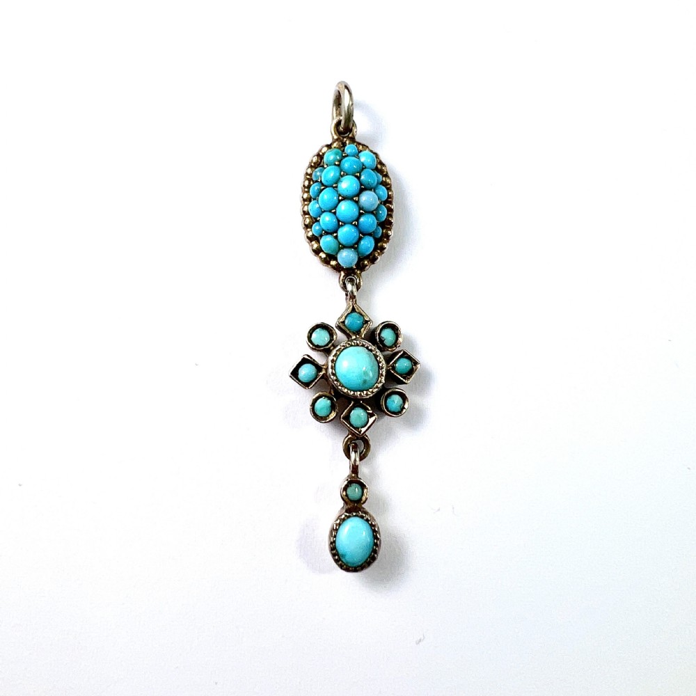 Victorian Turquoise Silver Gilt Pendant 