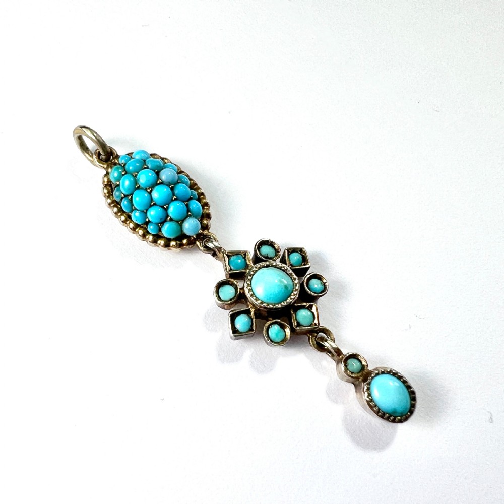 Victorian Turquoise Silver Gilt Pendant  View II