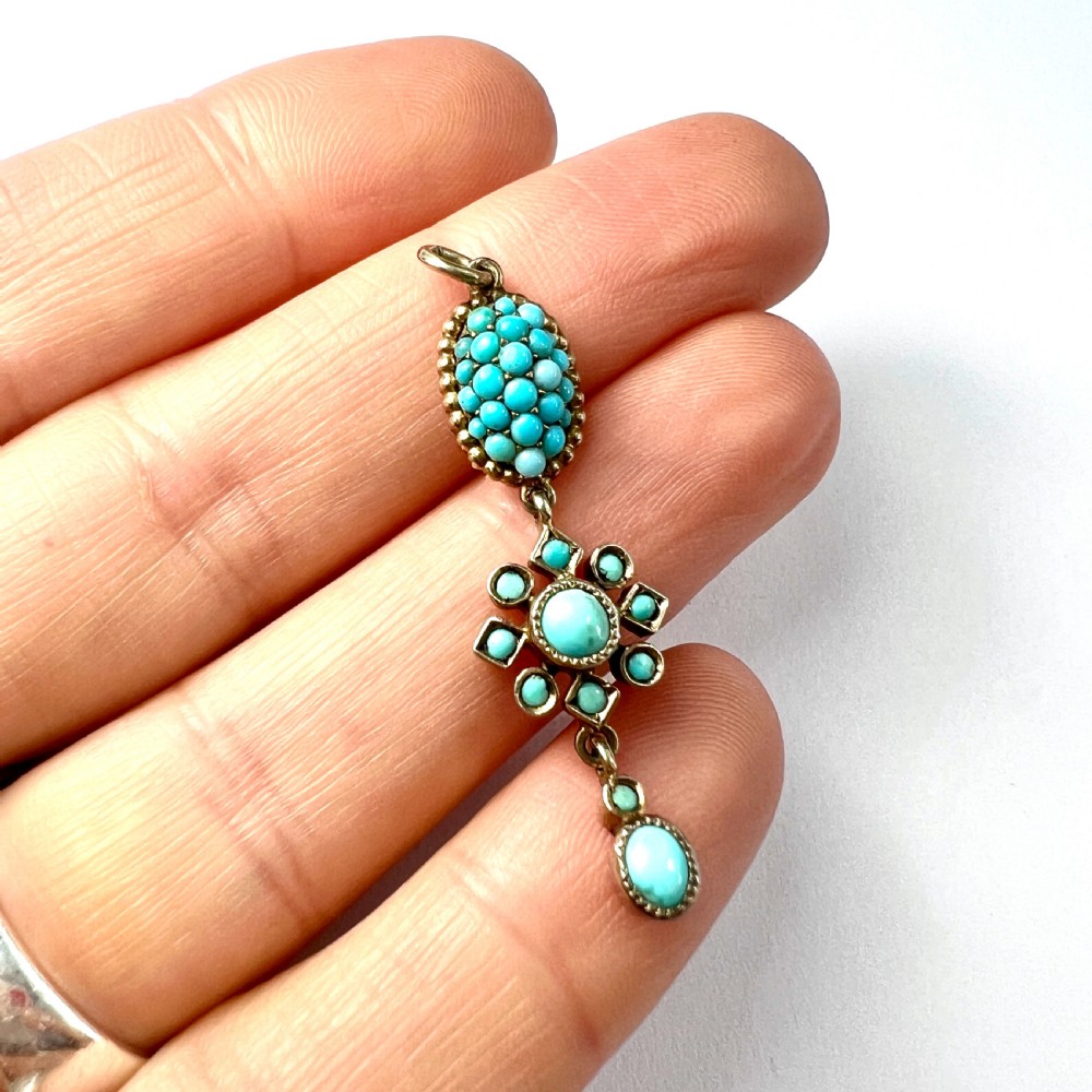 Victorian Turquoise Silver Gilt Pendant  View VI