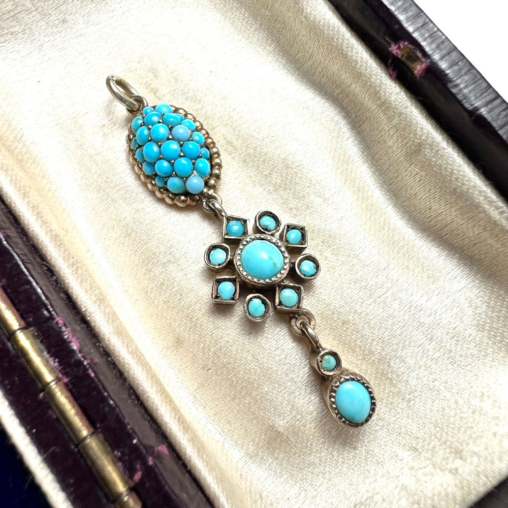 Victorian Turquoise Silver Gilt Pendant  View VII
