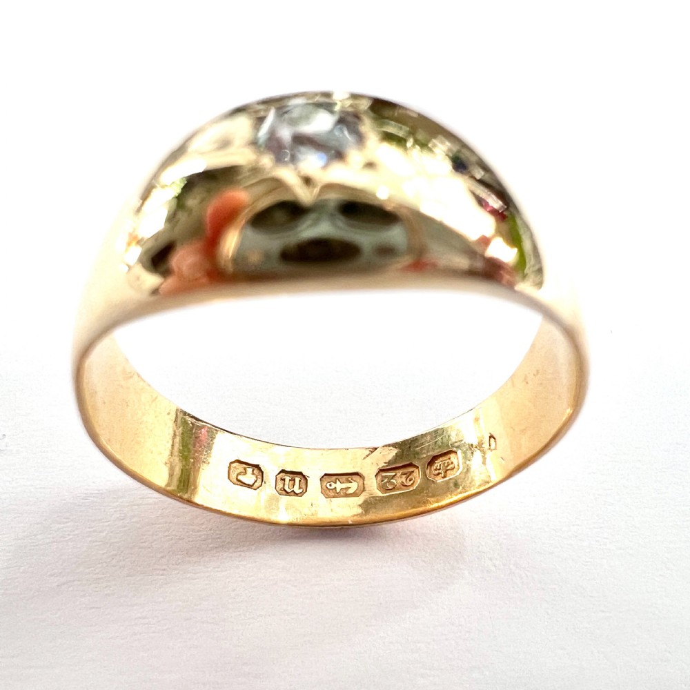 1887 Victorian 22CT Gold Old Cut Diamond Solitaire Ring  View IV