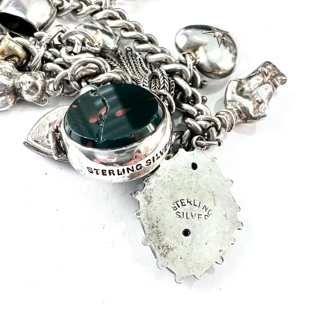 Victorian Silver Charm Bracelet with Tassel, Fobs, Egg, Hearts View VI