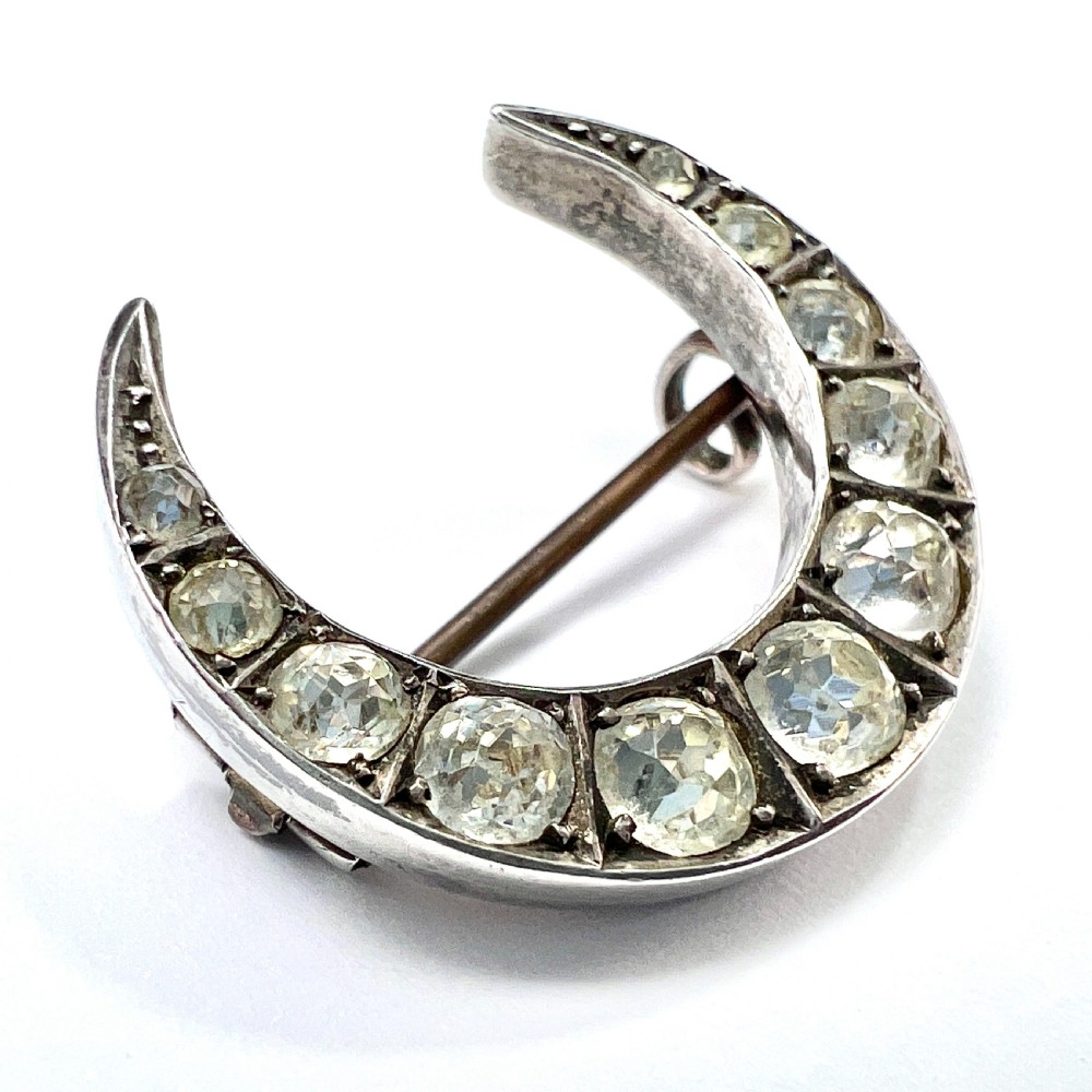 Victorian Silver Paste Crescent Brooch