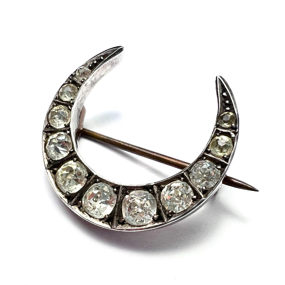 Victorian Silver Paste Crescent Brooch View II