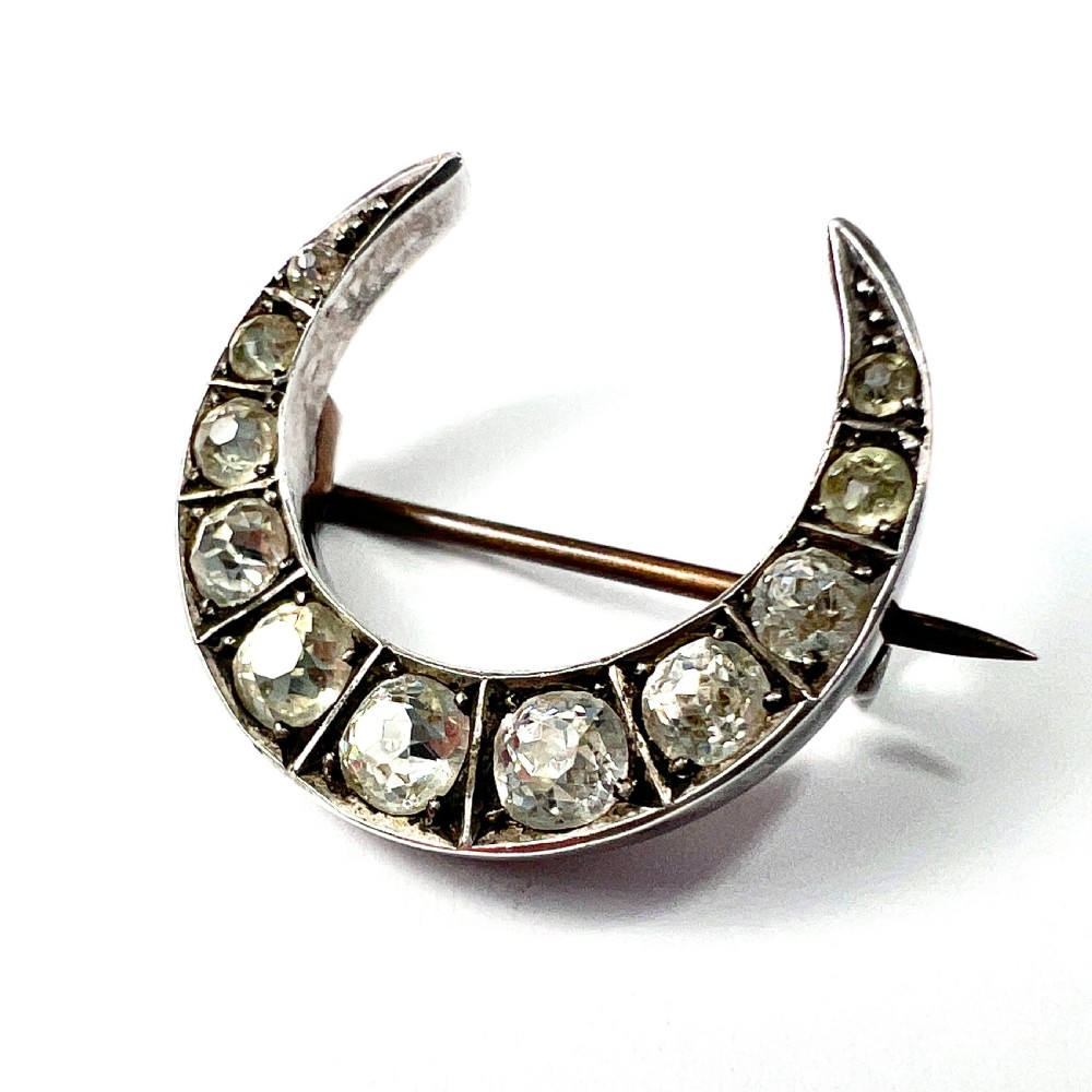 Victorian Silver Paste Crescent Brooch View III