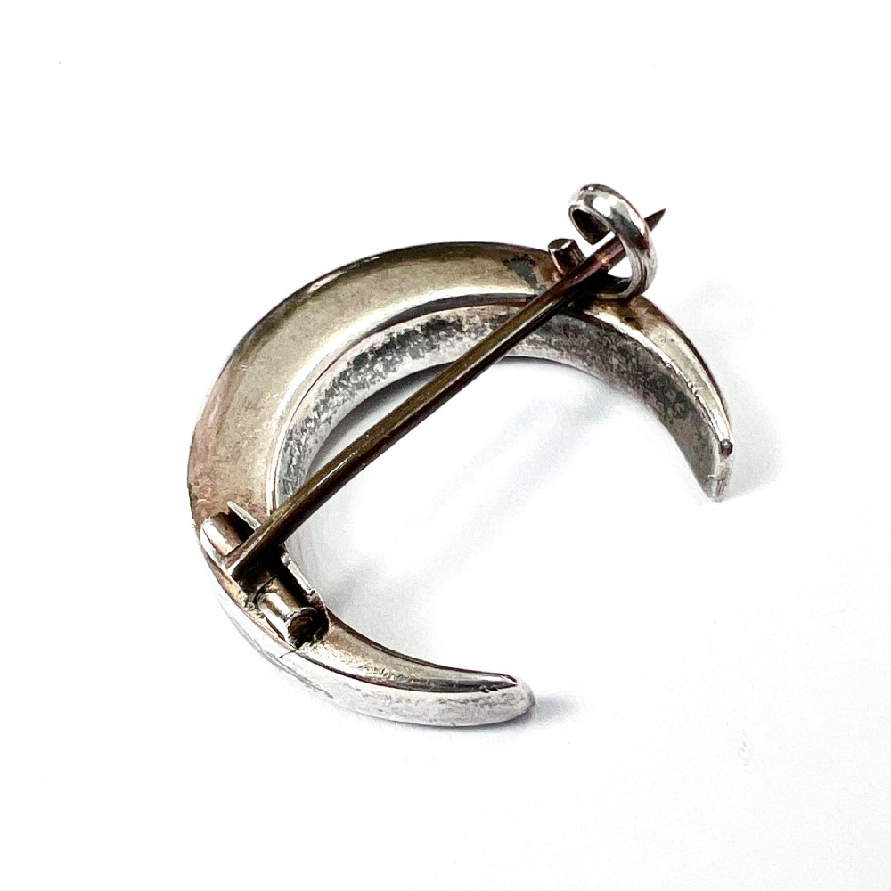 Victorian Silver Paste Crescent Brooch View IV