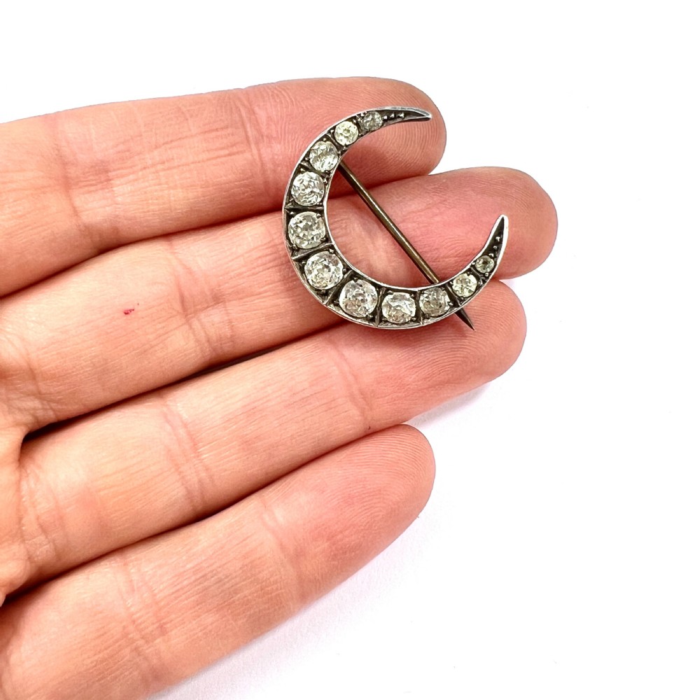 Victorian Silver Paste Crescent Brooch View V