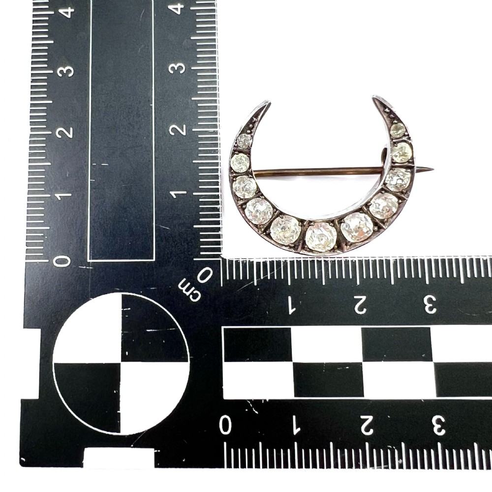 Victorian Silver Paste Crescent Brooch View VI