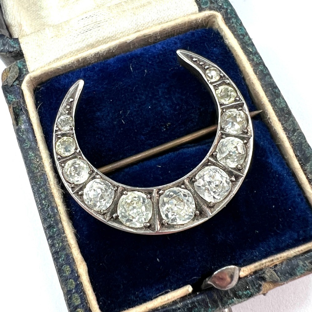 Victorian Silver Paste Crescent Brooch View VII