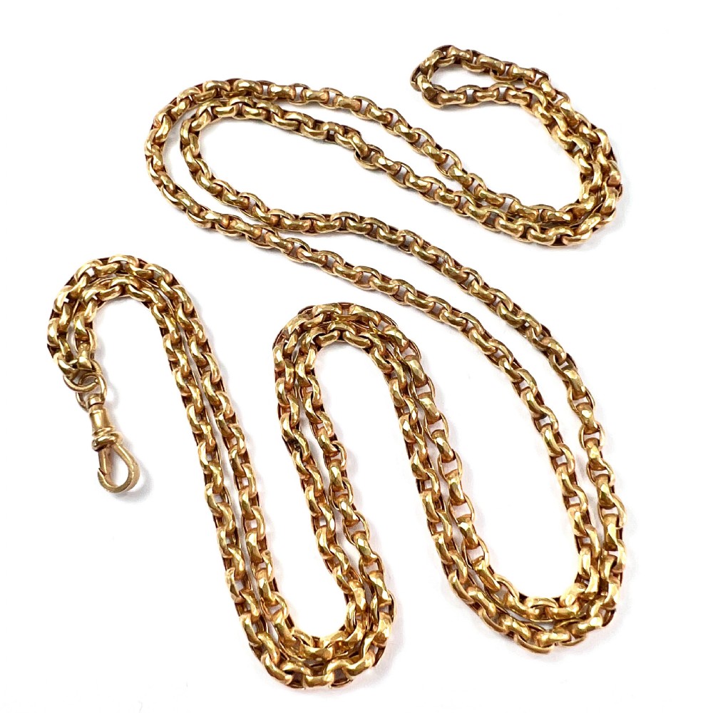 Very Long Victorian Pinchbeck Longuard Chain with Albert Clip