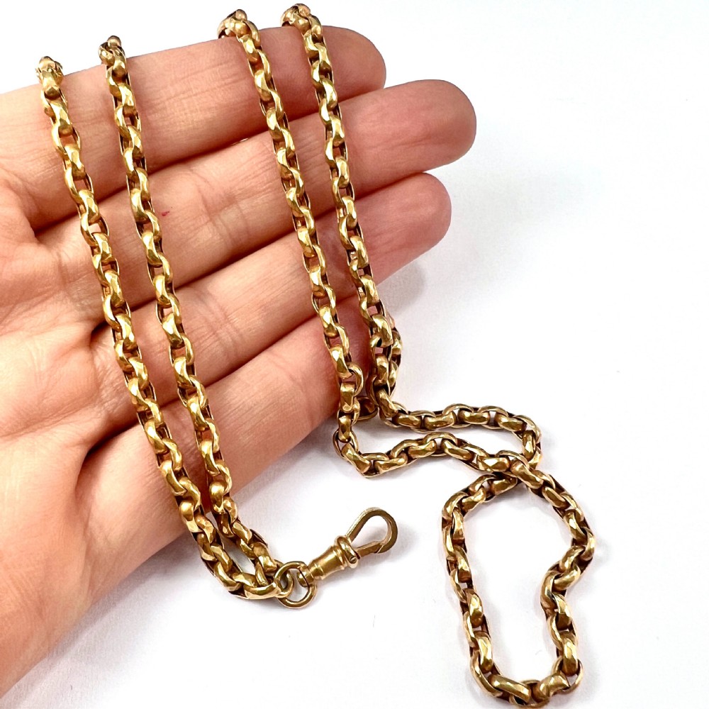 Very Long Victorian Pinchbeck Longuard Chain with Albert Clip View VI