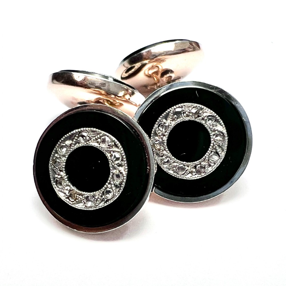 Art Deco Diamond Onyx 9CT Rose Gold Cufflinks