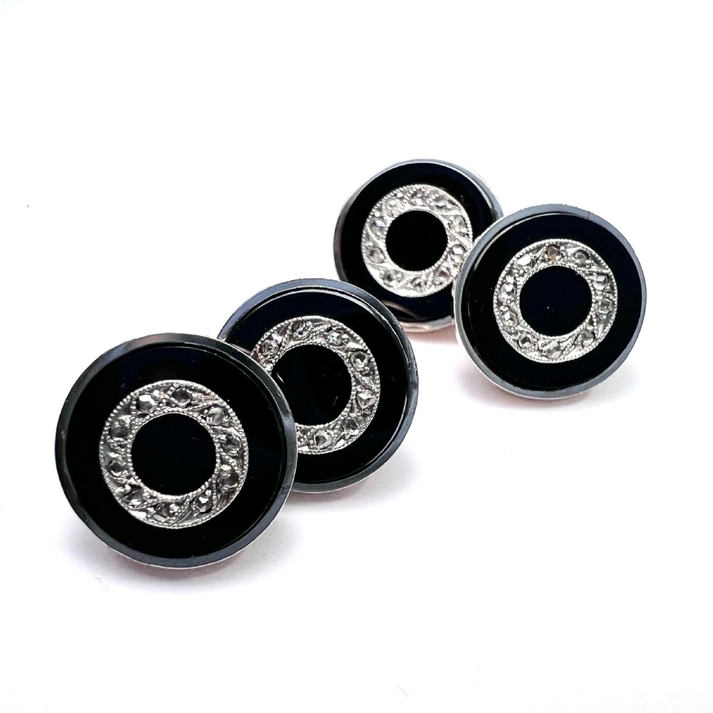 Art Deco Diamond Onyx 9CT Rose Gold Cufflinks View II