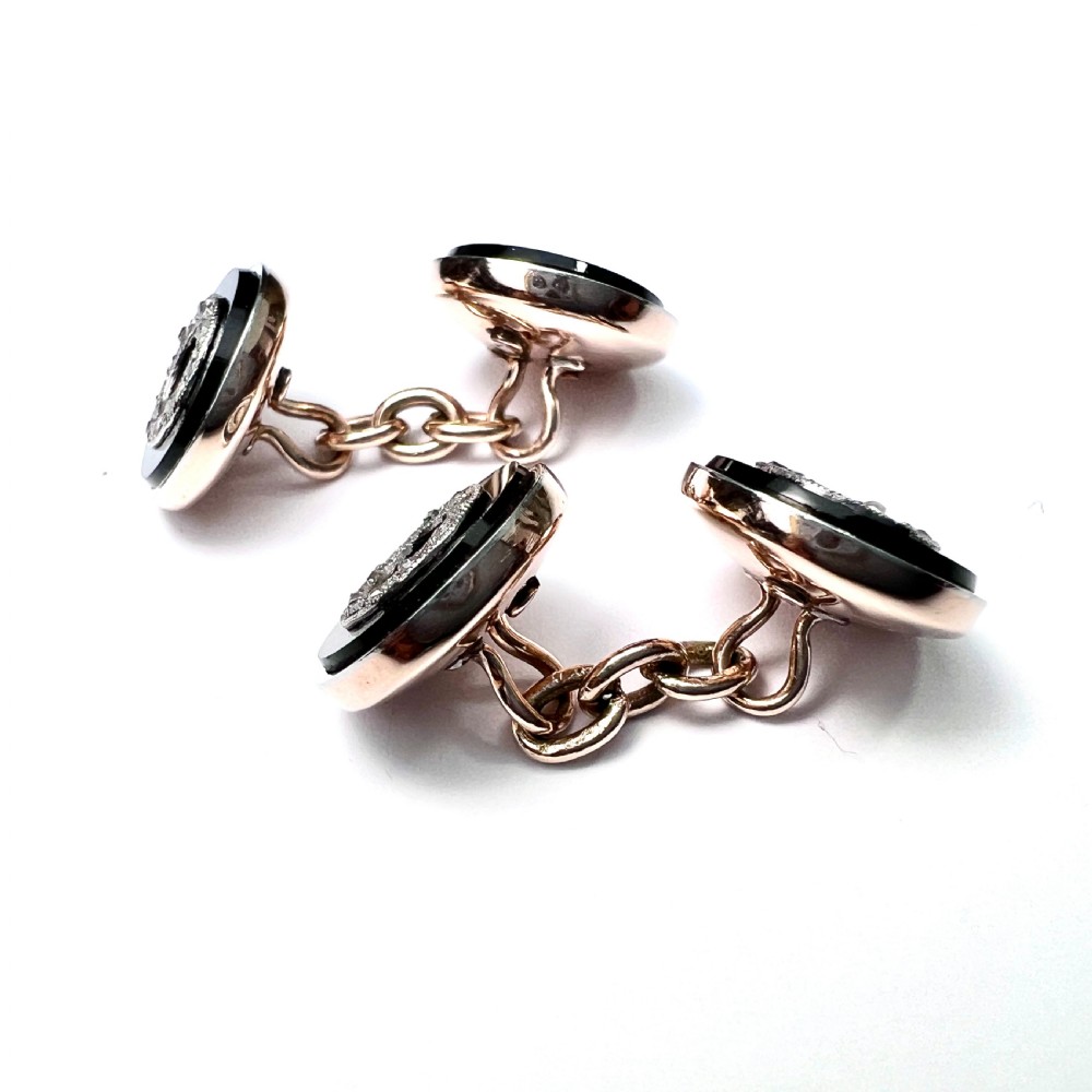 Art Deco Diamond Onyx 9CT Rose Gold Cufflinks View V