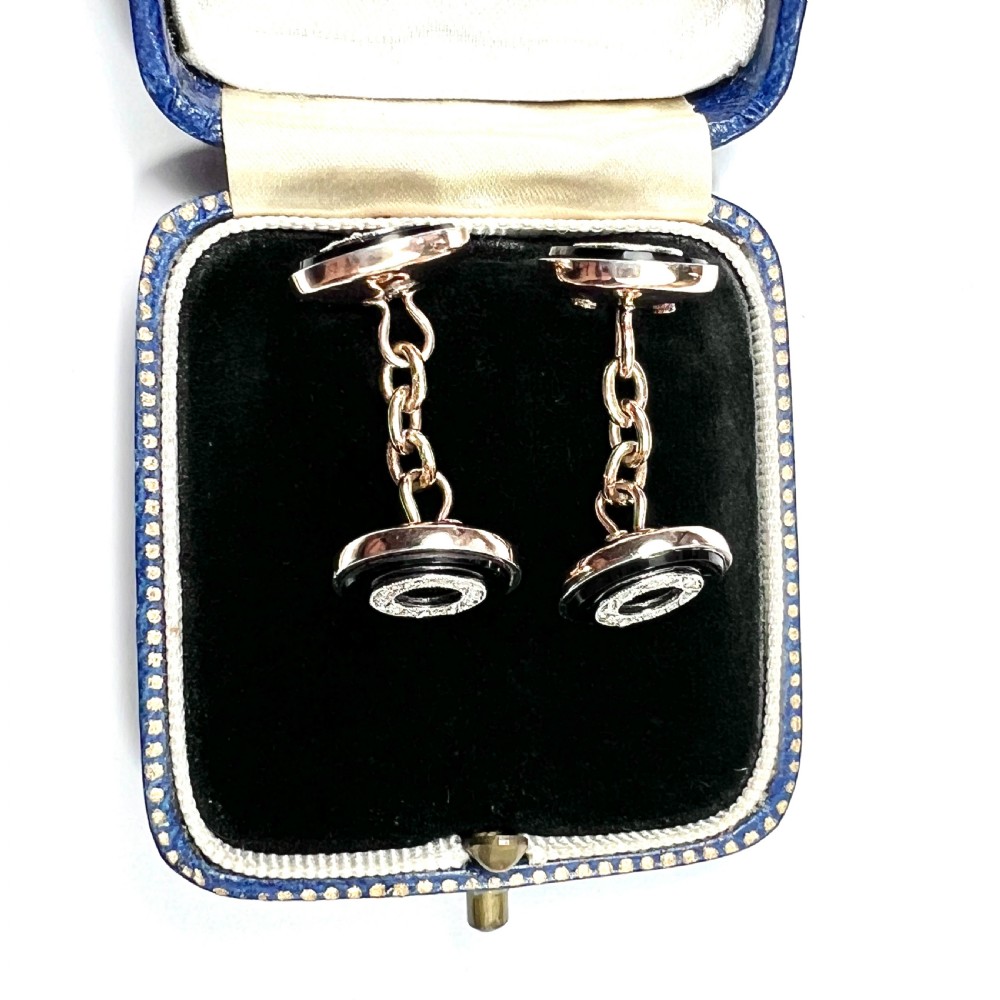 Art Deco Diamond Onyx 9CT Rose Gold Cufflinks View VII