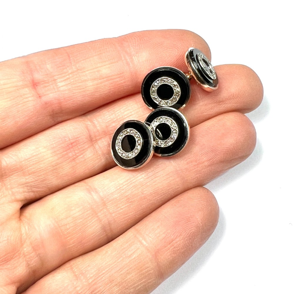 Art Deco Diamond Onyx 9CT Rose Gold Cufflinks View VIII