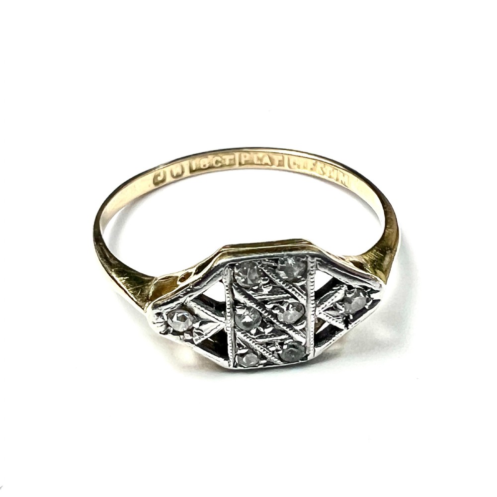 Art Deco Diamond 18CT Gold Platinum Ring View V