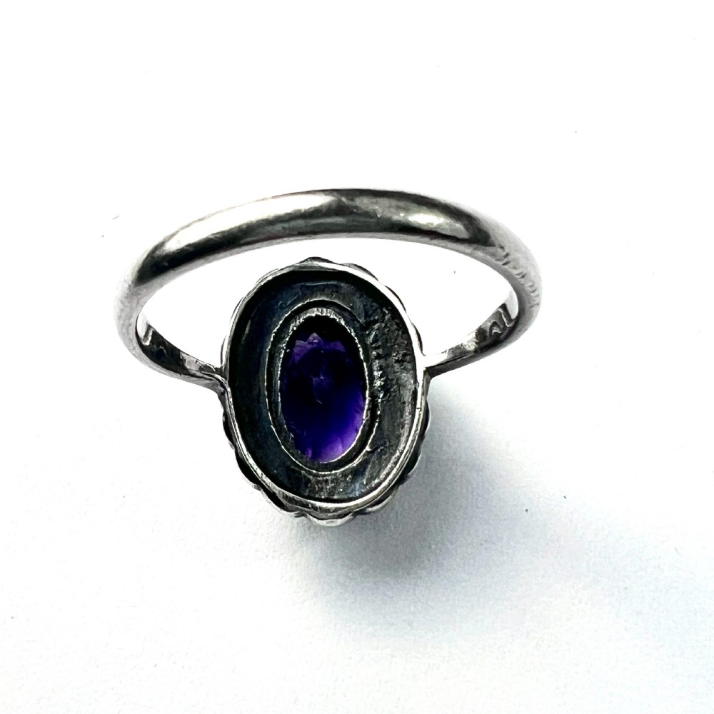 Art Deco Amethyst Marcasite Silver Halo Ring View V