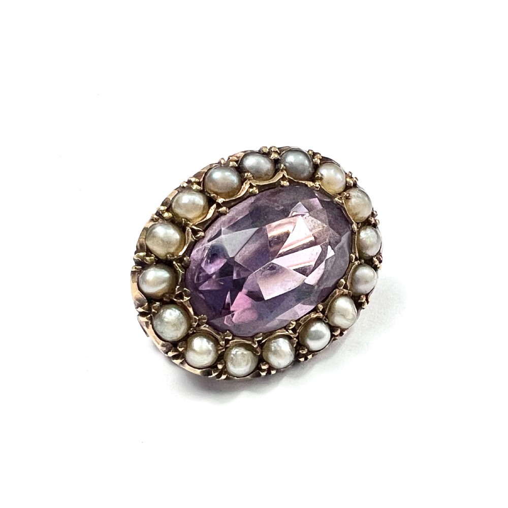 Tiny Antique Amethyst and Pearl 9CT Rose Gold Brooch View II