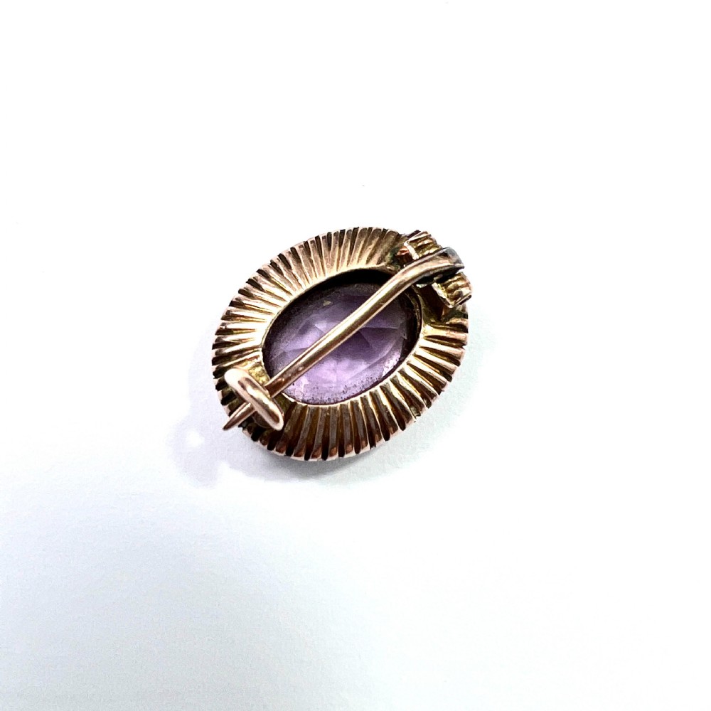 Tiny Antique Amethyst and Pearl 9CT Rose Gold Brooch View VI