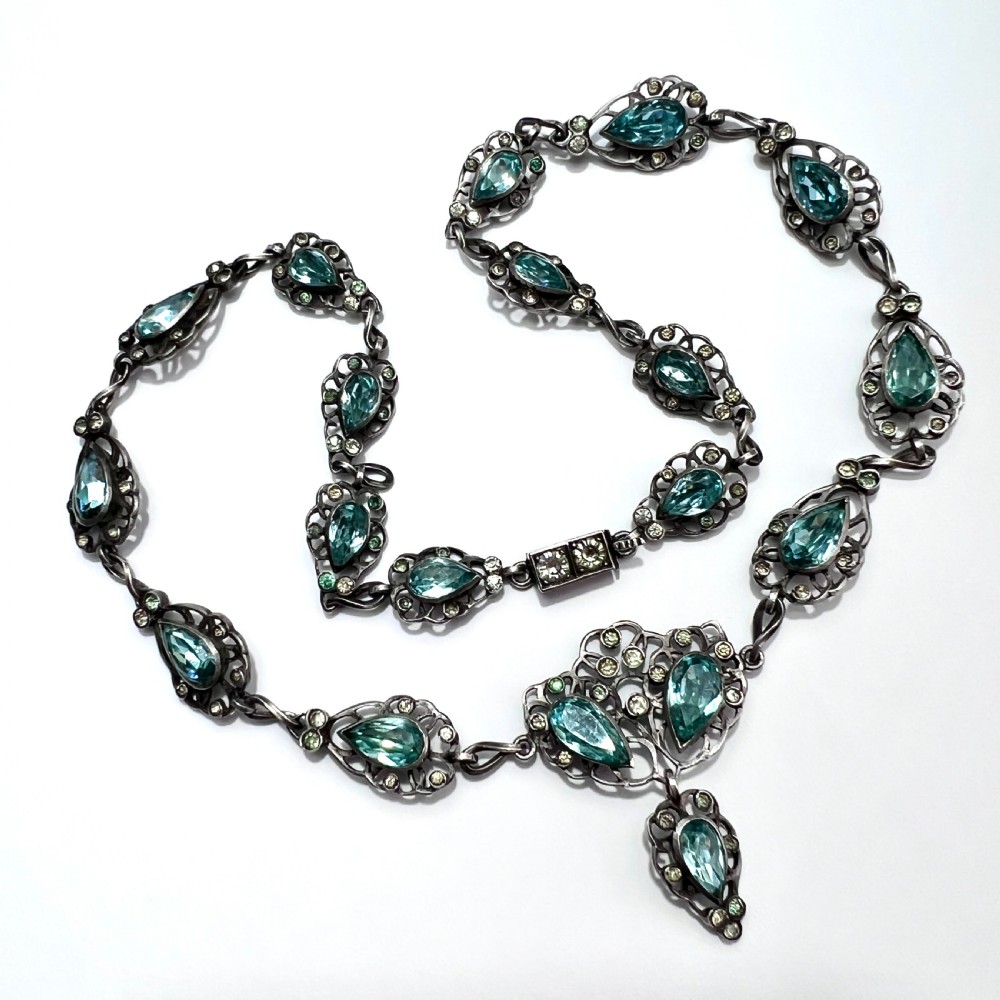 19th Century Foiled Aquamarine Paste Silver Necklace