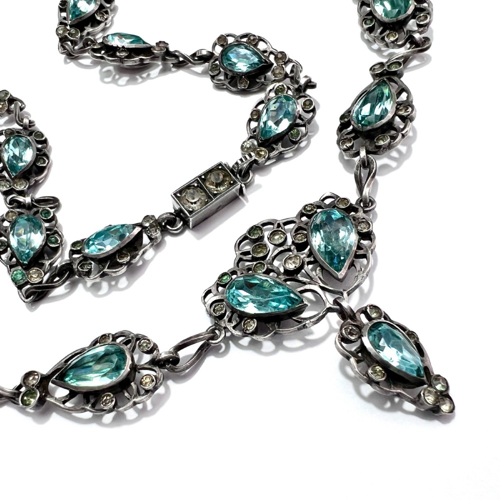 19th Century Foiled Aquamarine Paste Silver Necklace View II