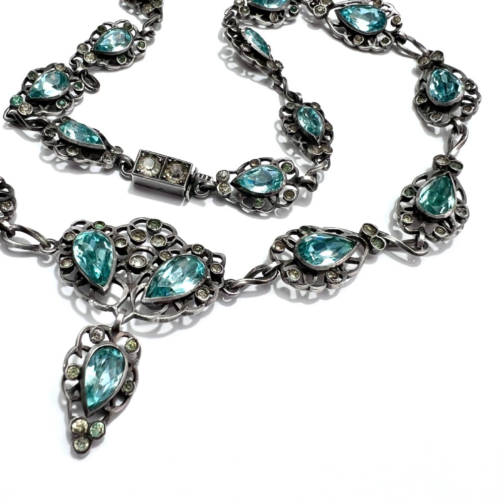 19th Century Foiled Aquamarine Paste Silver Necklace View III