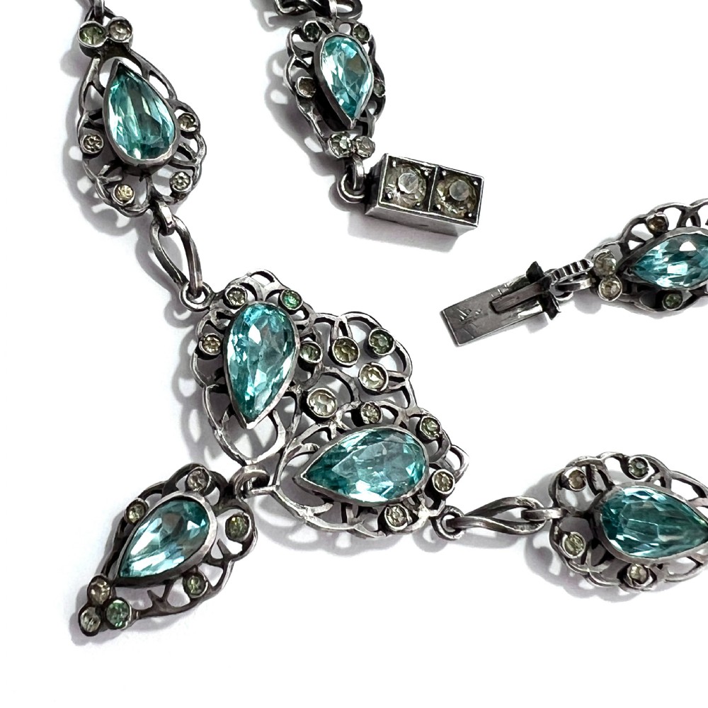 19th Century Foiled Aquamarine Paste Silver Necklace View IV