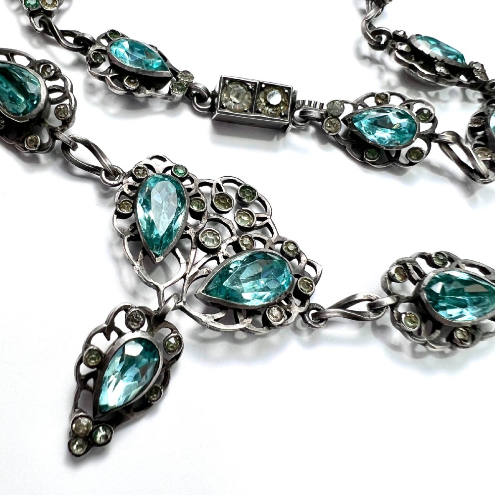 19th Century Foiled Aquamarine Paste Silver Necklace View VII