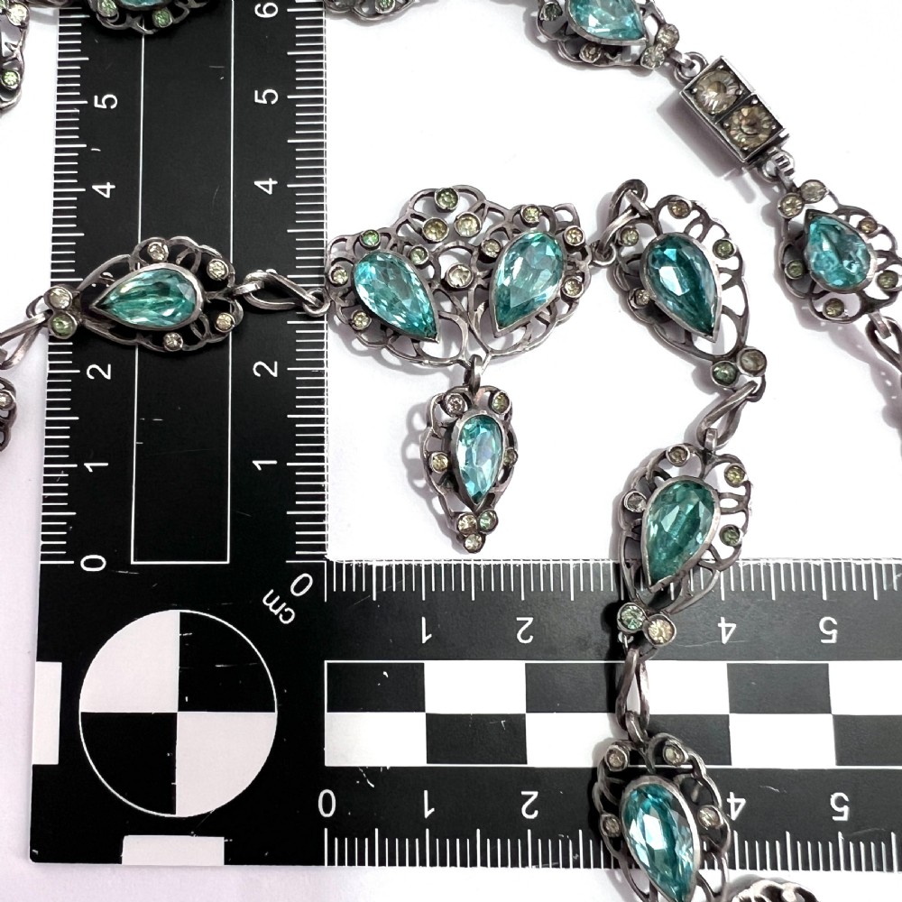 19th Century Foiled Aquamarine Paste Silver Necklace View VIII