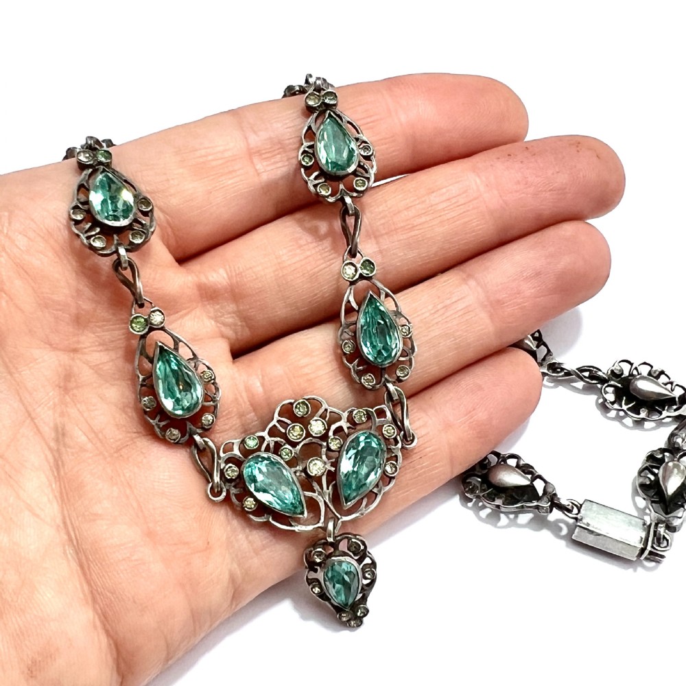 19th Century Foiled Aquamarine Paste Silver Necklace View IX