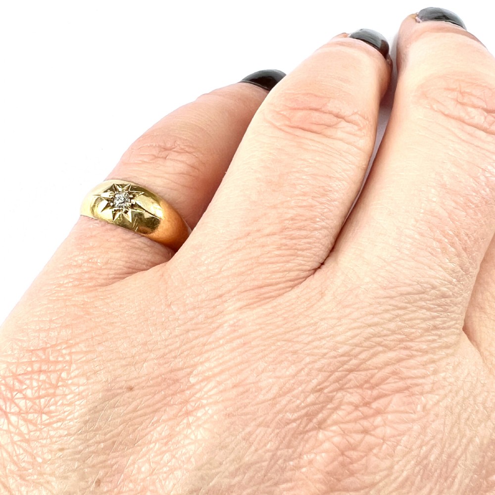 1899 Victorian 18CT Gold Diamond Gypsy Ring View IX