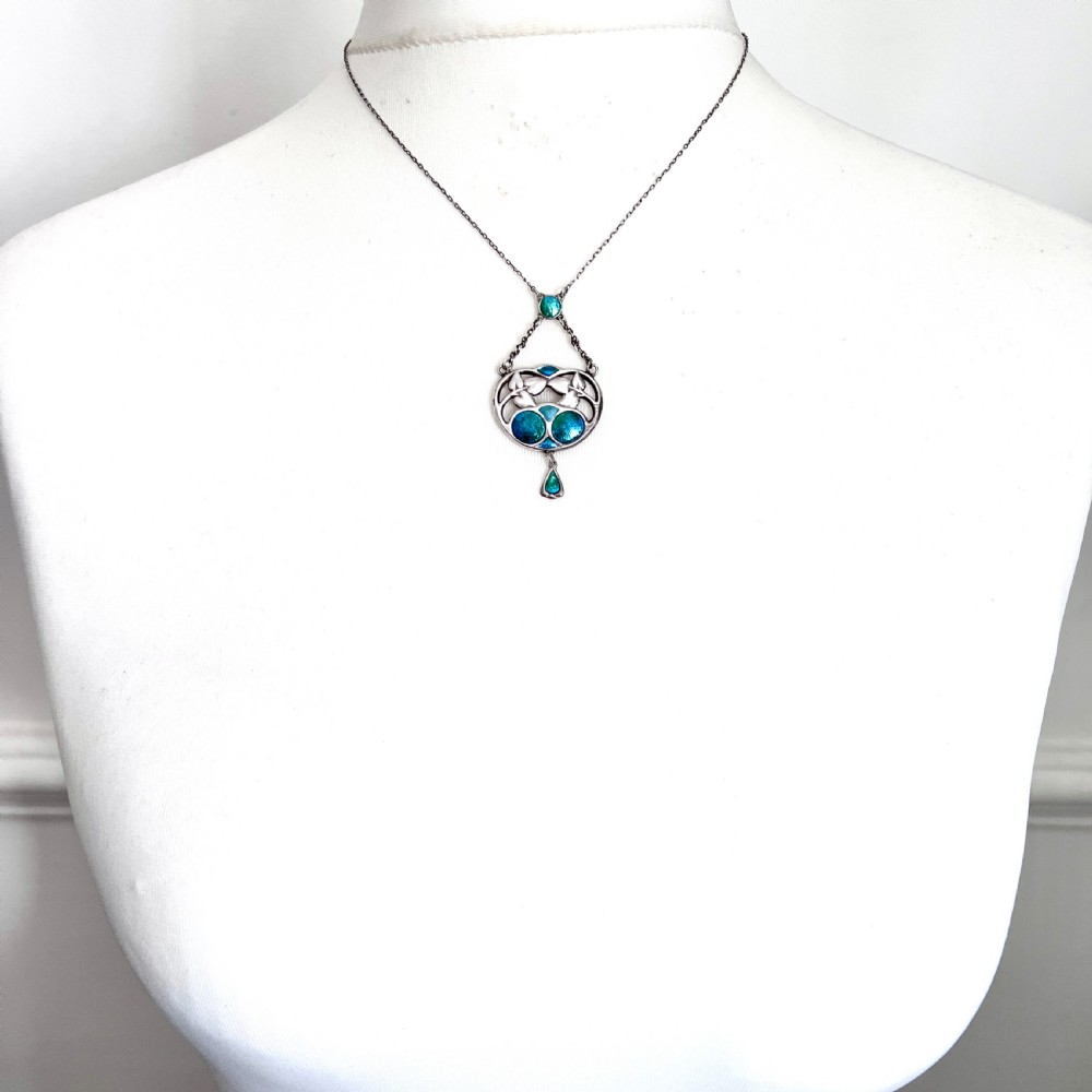 Art Nouveau 1909 Charles Horner Silver Enamel Necklace View VI
