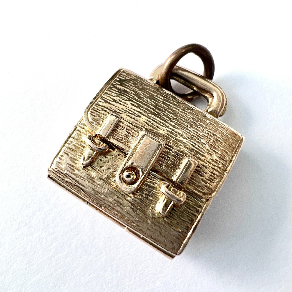 Vintage 9CT Gold BRIEFS Opening Briefcase Enamel Charm