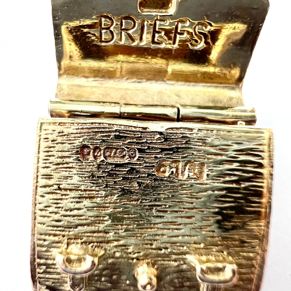 Vintage 9CT Gold BRIEFS Opening Briefcase Enamel Charm View IV