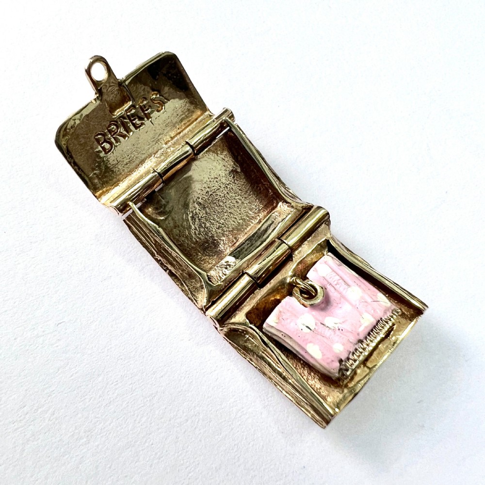 Vintage 9CT Gold BRIEFS Opening Briefcase Enamel Charm View V
