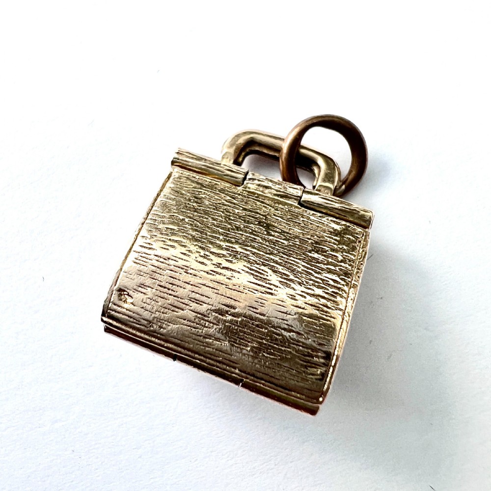 Vintage 9CT Gold BRIEFS Opening Briefcase Enamel Charm View VIII