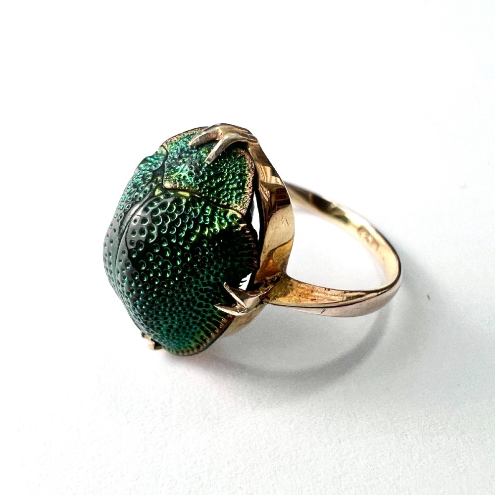 Real Scarab Beetle 9CT Gold Solitaire Ring