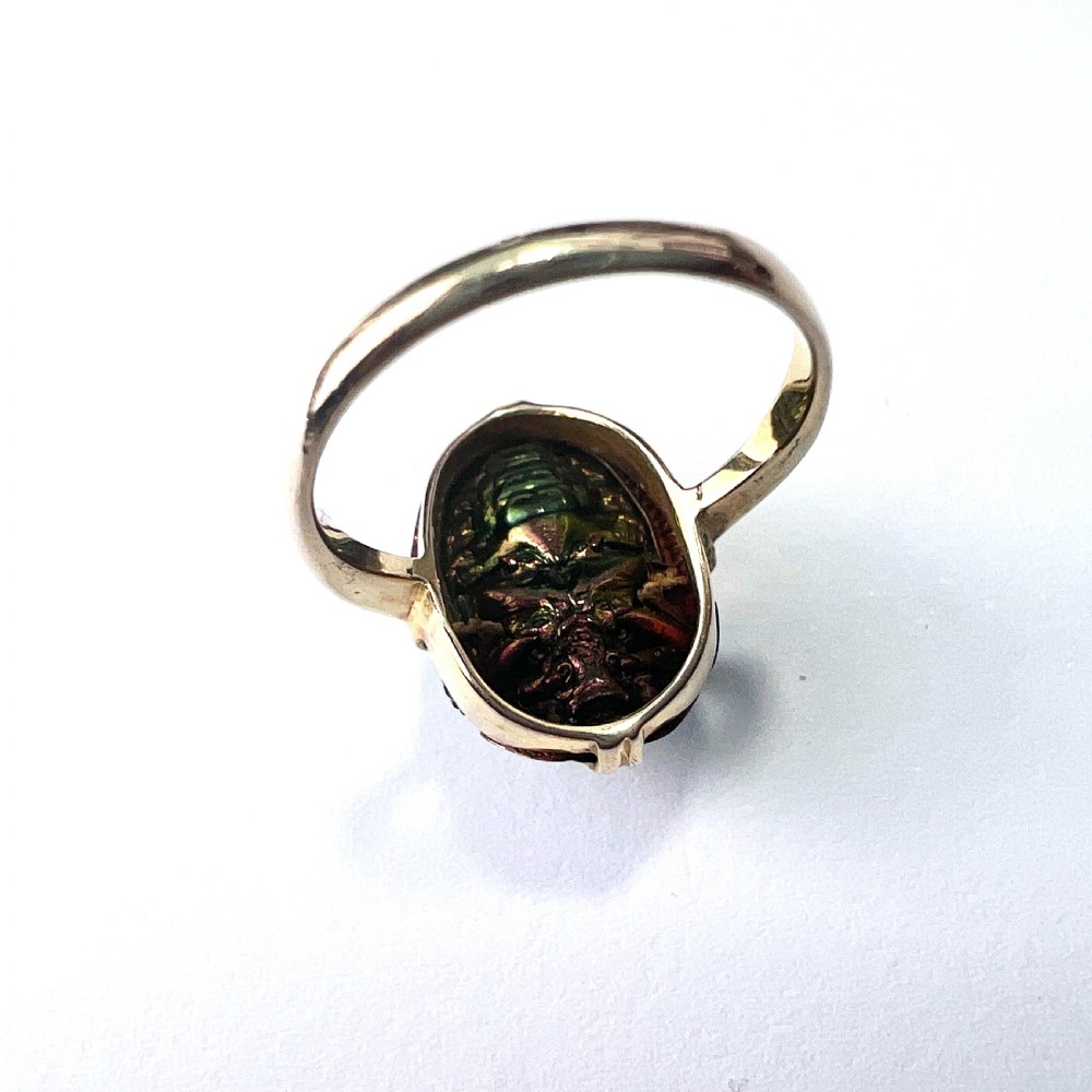 Real Scarab Beetle 9CT Gold Solitaire Ring View VI