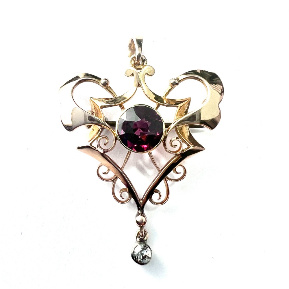 Edwardian 15CT Gold Diamond and Garnet Lavalier Pendant View II