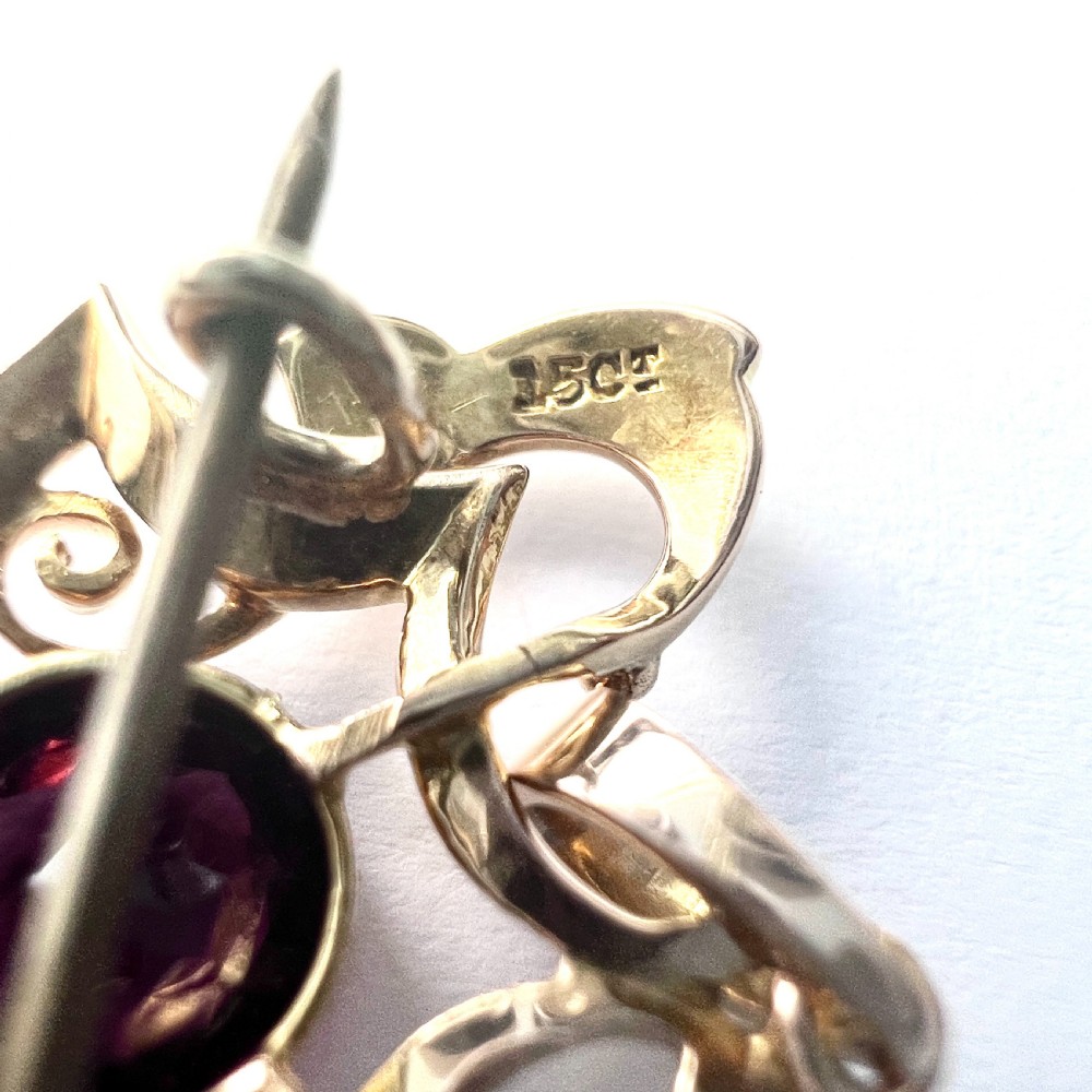 Edwardian 15CT Gold Diamond and Garnet Lavalier Pendant View V