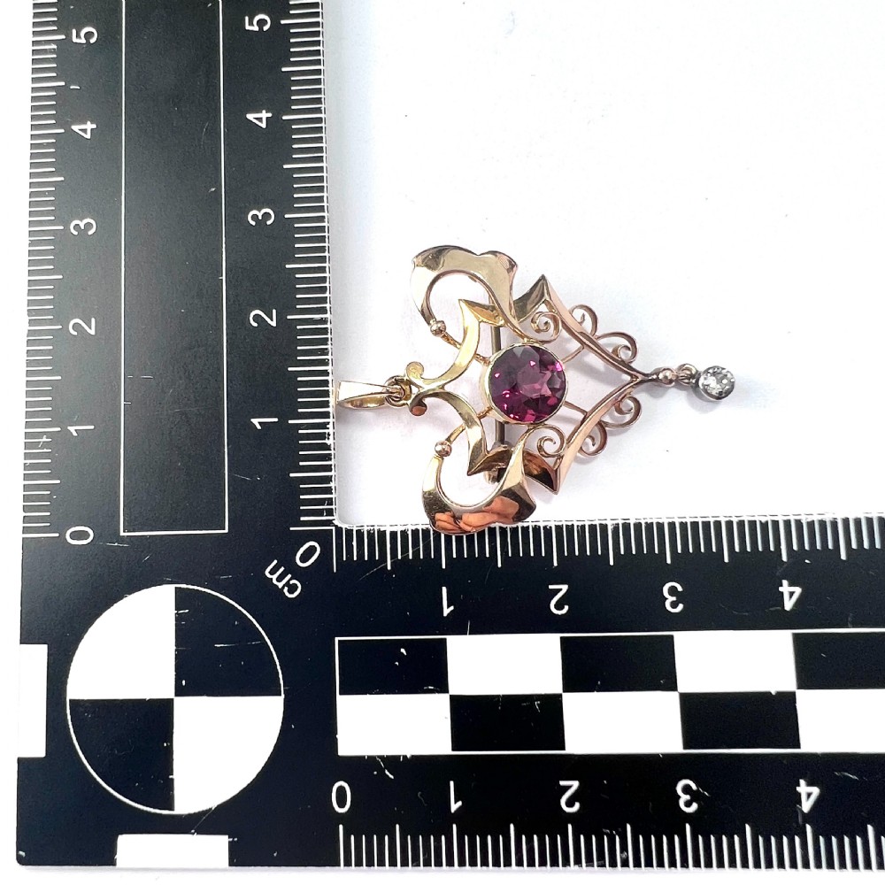 Edwardian 15CT Gold Diamond and Garnet Lavalier Pendant View VIII