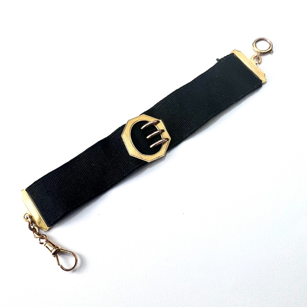 Victorian 9CT Gold Buckle Slide Ribbon Watch Chain