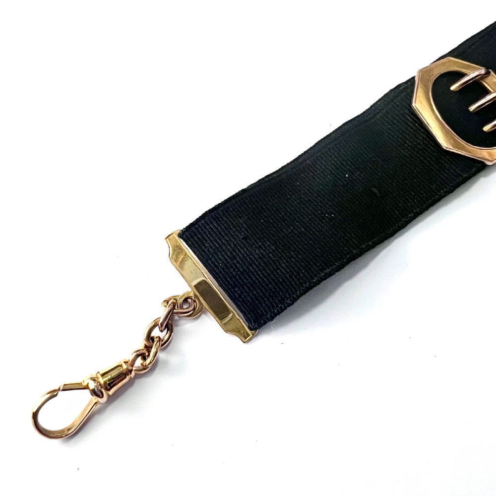 Victorian 9CT Gold Buckle Slide Ribbon Watch Chain View III