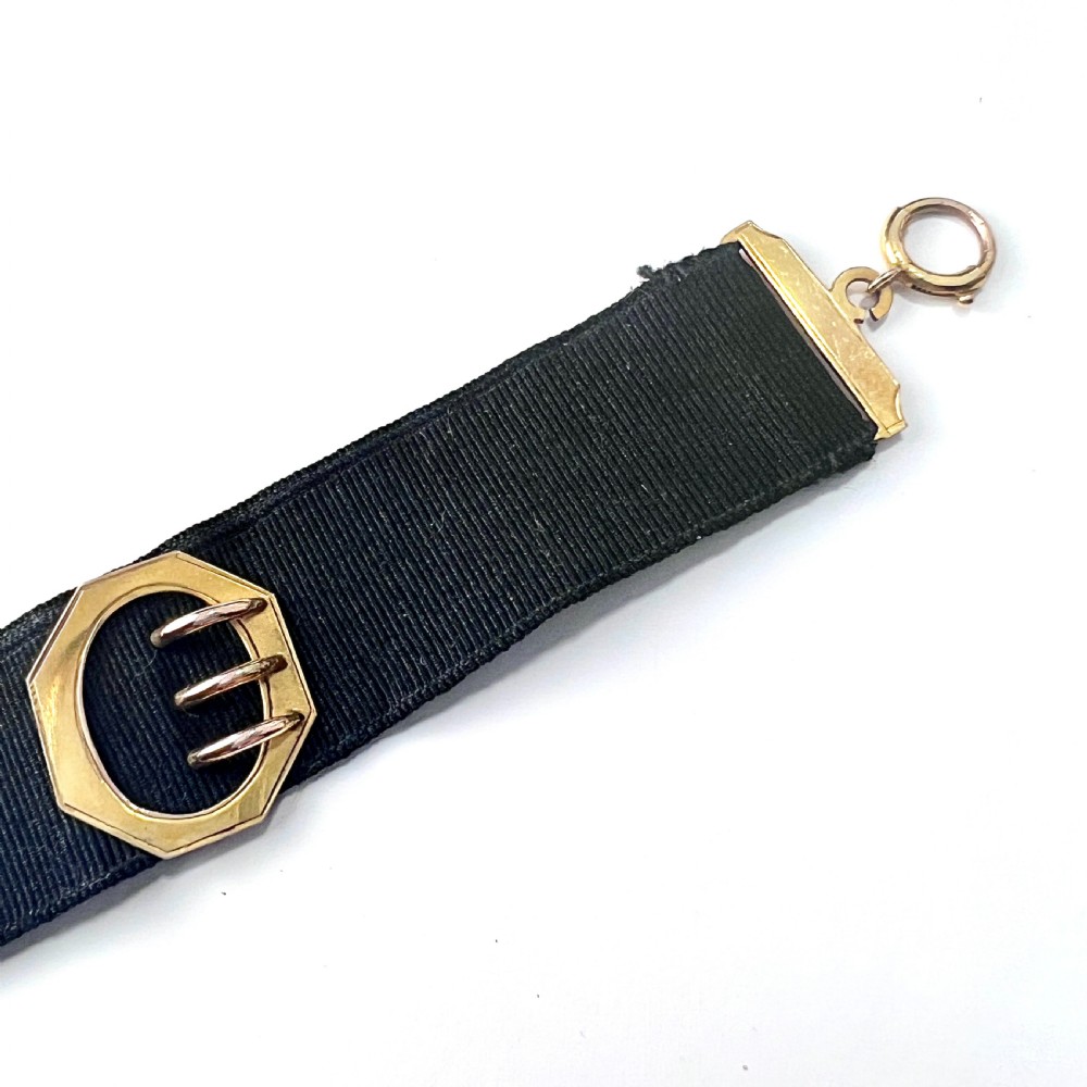 Victorian 9CT Gold Buckle Slide Ribbon Watch Chain View V