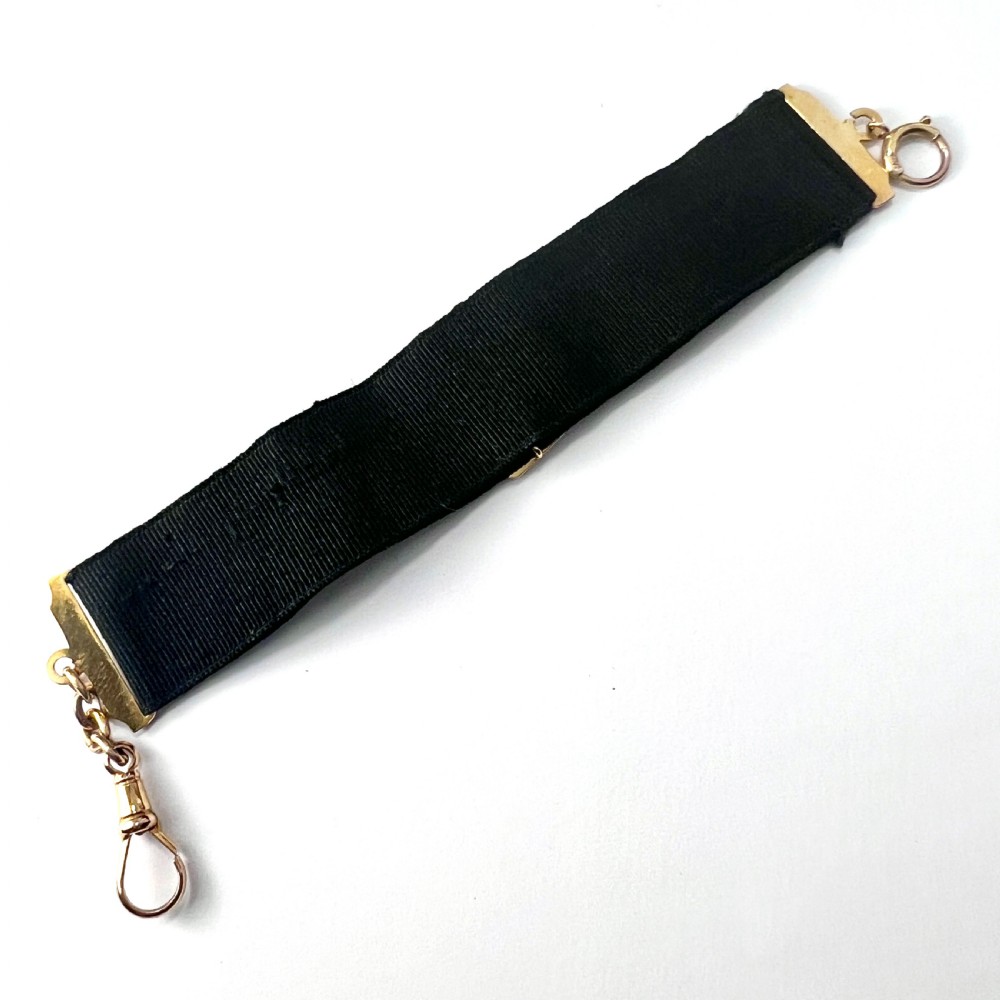 Victorian 9CT Gold Buckle Slide Ribbon Watch Chain View VI