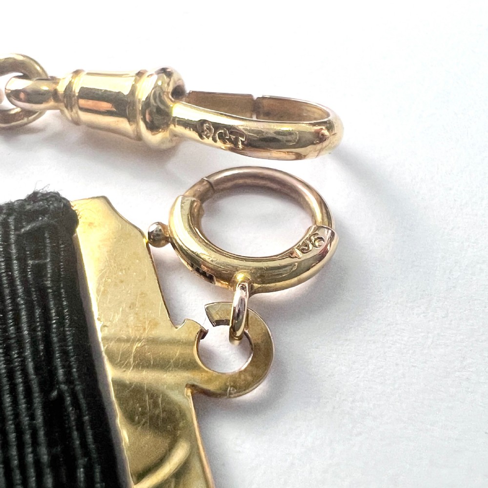 Victorian 9CT Gold Buckle Slide Ribbon Watch Chain View VII