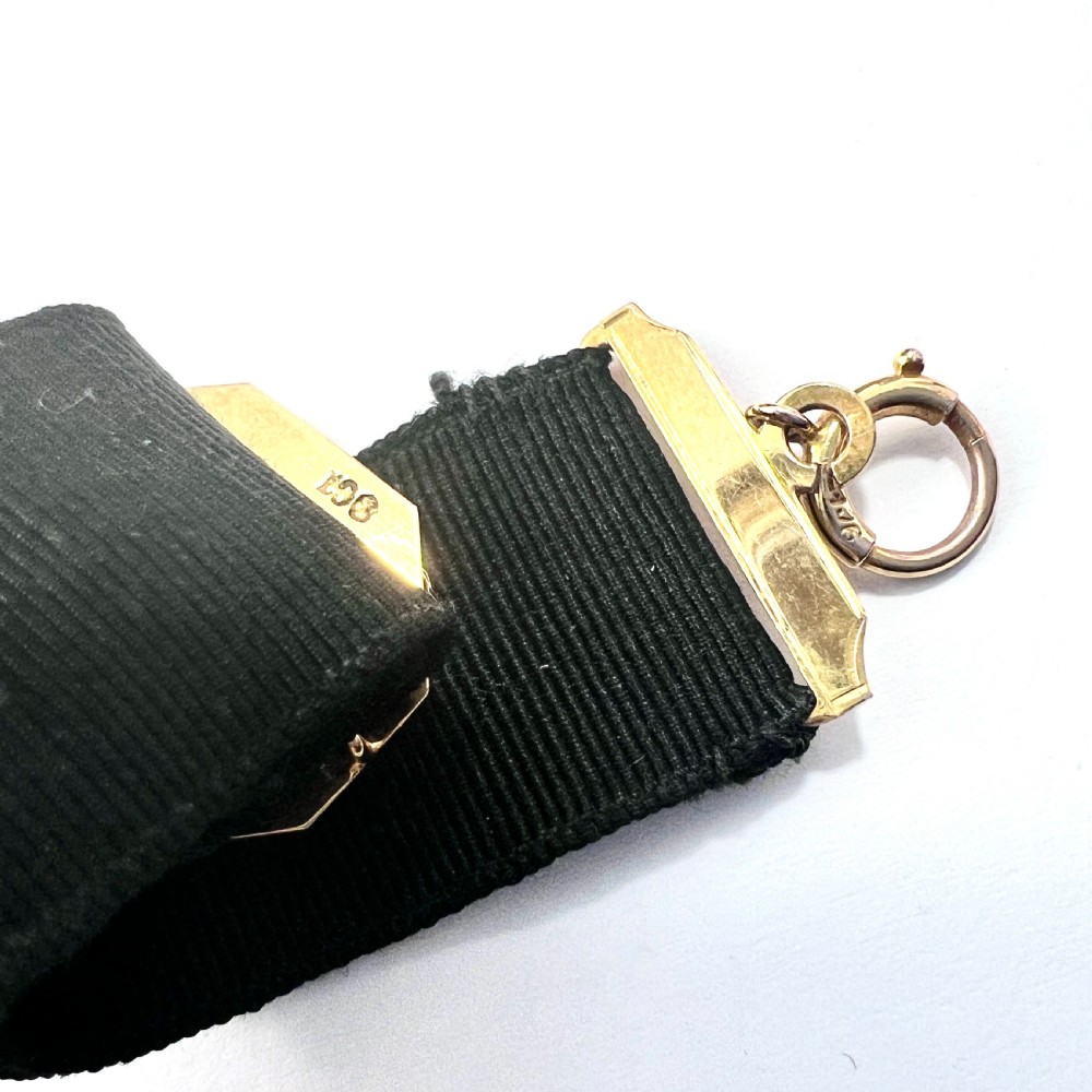 Victorian 9CT Gold Buckle Slide Ribbon Watch Chain View VIII